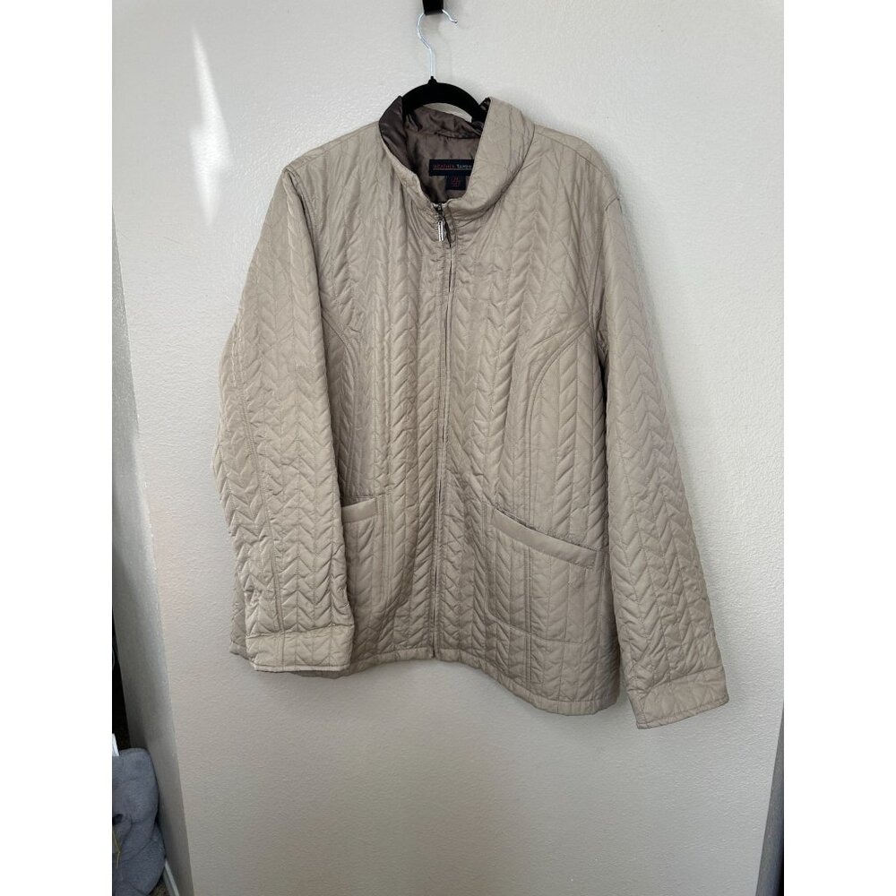 Weather Tamer womens Tan Jacket‎ 2x quilted collared zipper pockets polyester